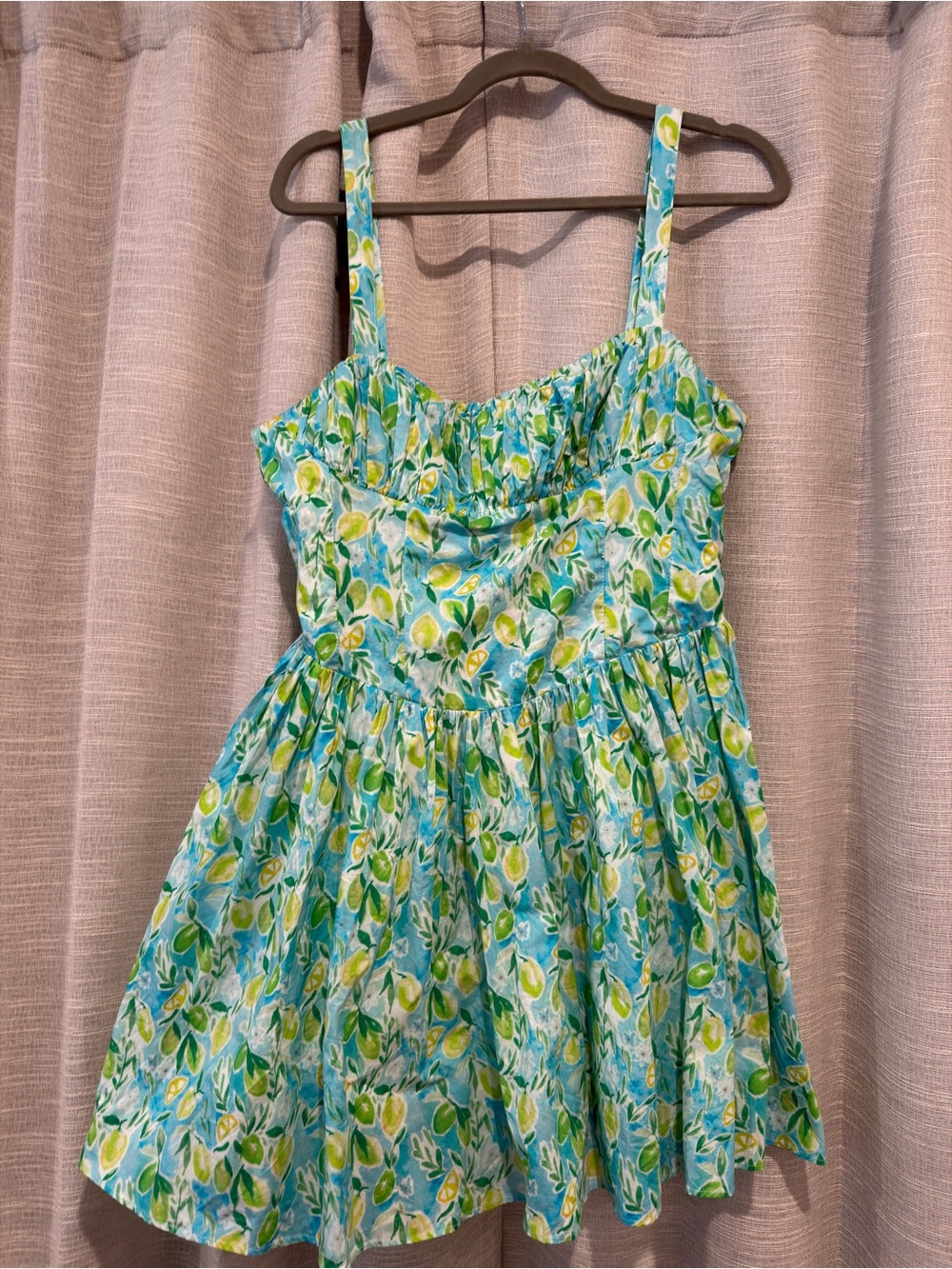 Astr Blue & Green Lemon-Print Mini Dress